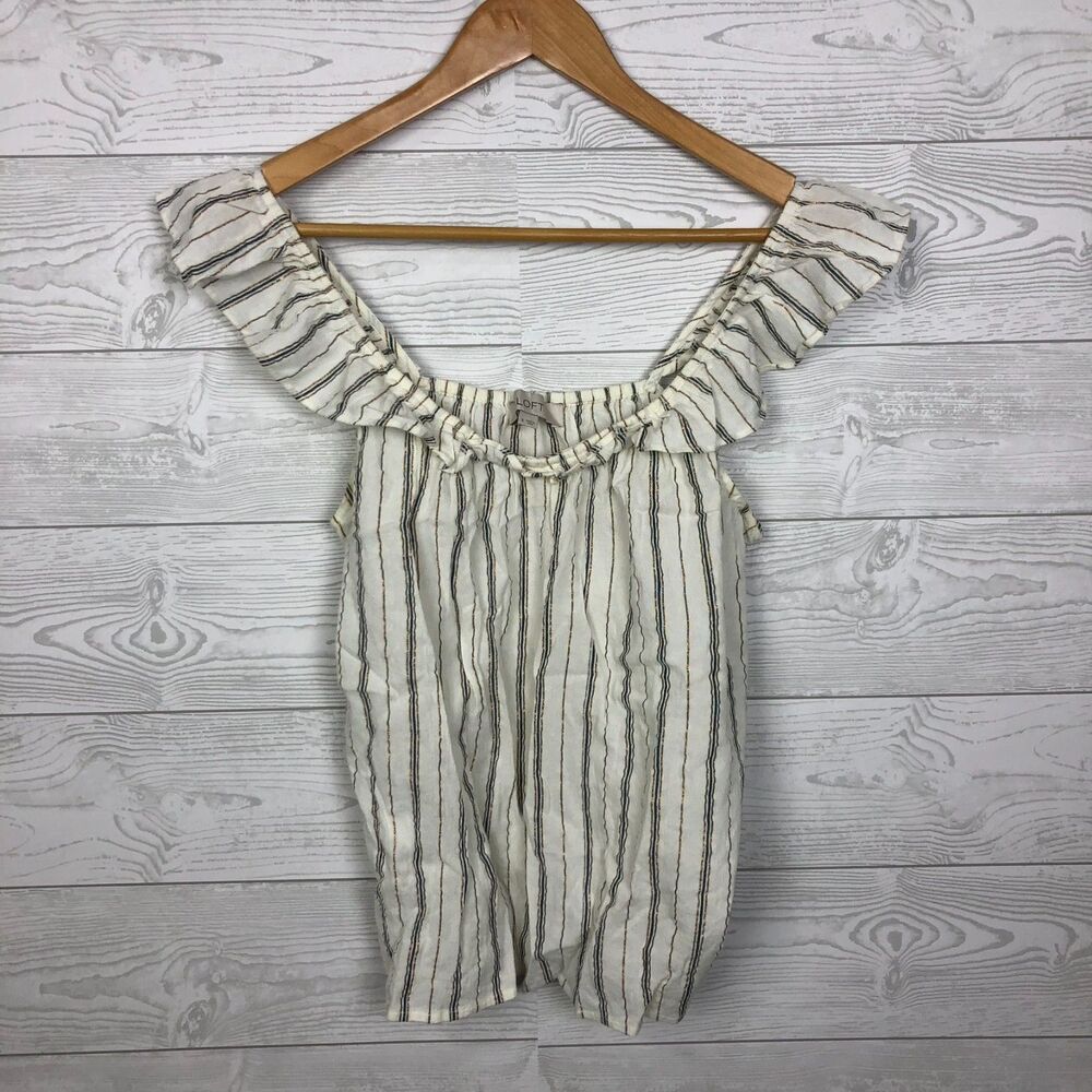 Ann Taylor LOFT Women's Shimmer Stripe Shell Top Ruffle Sleeve Shirt Size Small